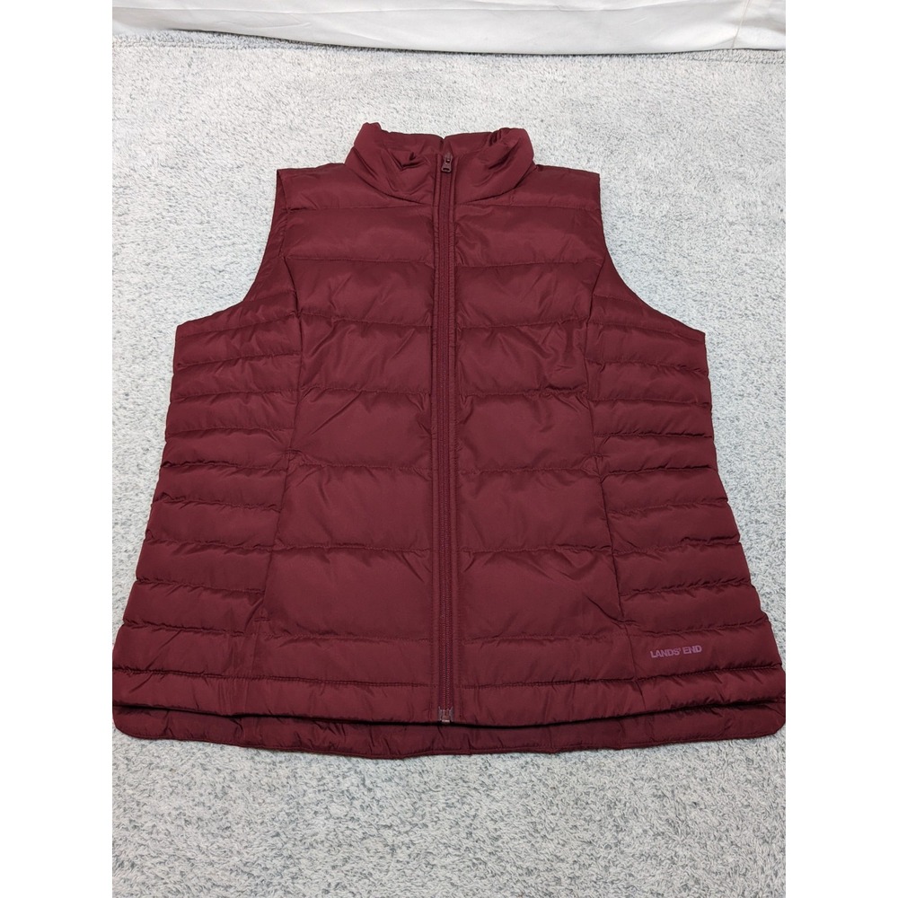 Lands' End Mens Large Insulated Down Puffer Vest Maroon Burgundy Red Fall Winter